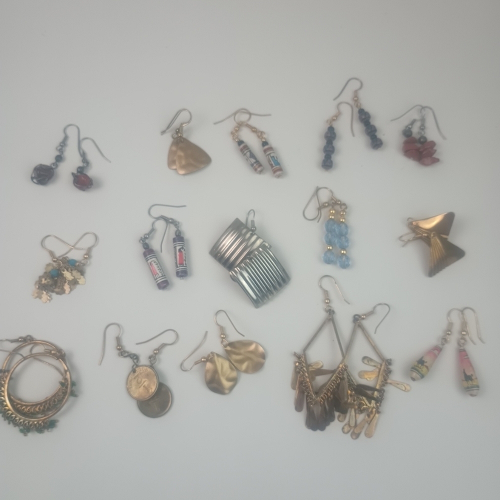 Lot of 15 dangle drop vintage bead homemade earrings